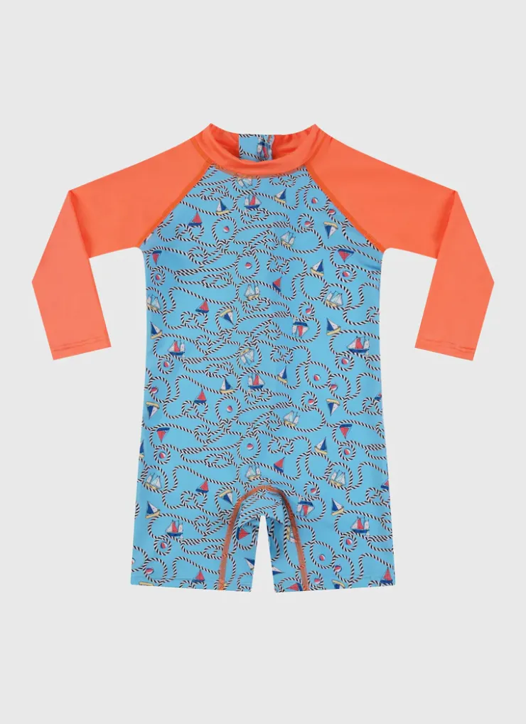 Shop Infants (00-2)|Sunsuits^Aqua Blu Long Sleeve Sunsuit Bowline