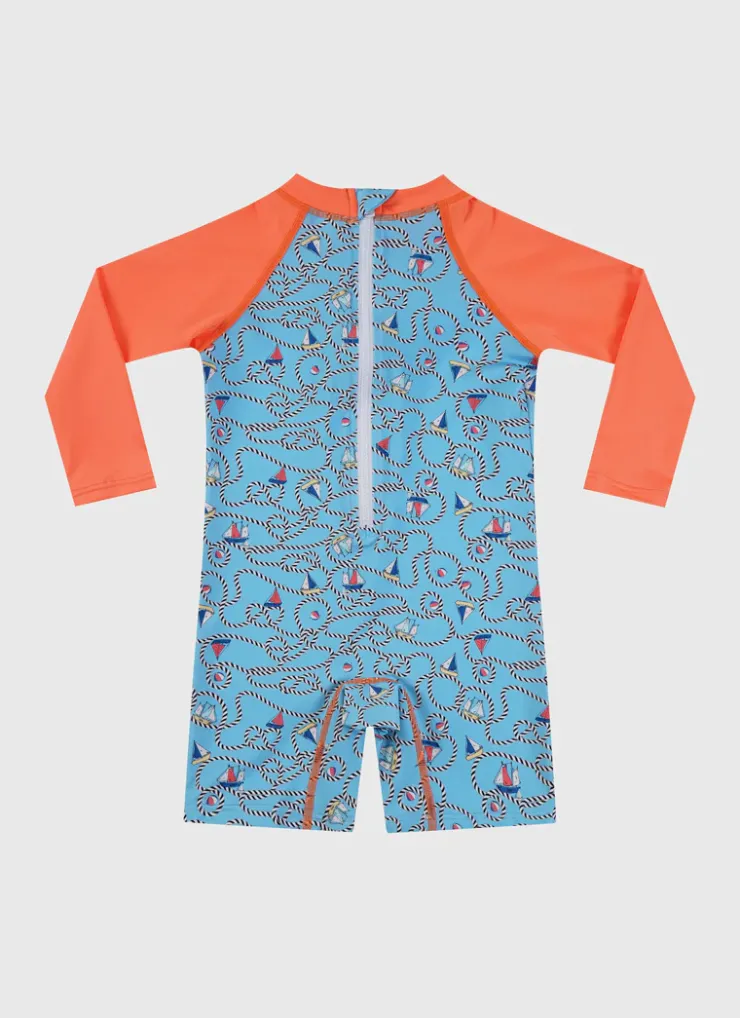 Shop Infants (00-2)|Sunsuits^Aqua Blu Long Sleeve Sunsuit Bowline