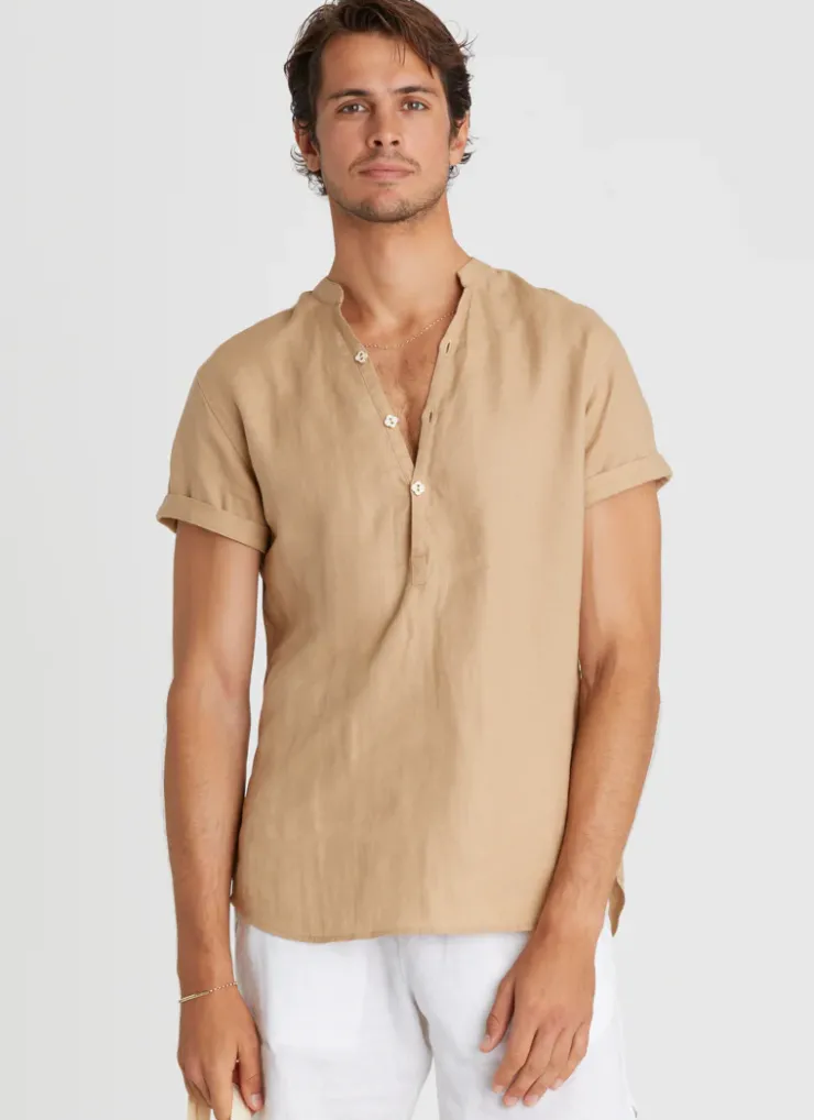 Tops|Tops^Aqua Blu Aaron Shirt Caramel