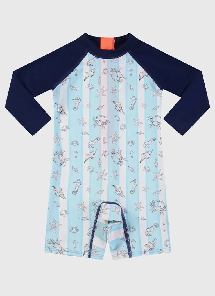 Shop Infants (00-2)|Sunsuits^Aqua Blu Long Sleeve Sunsuit Mariner