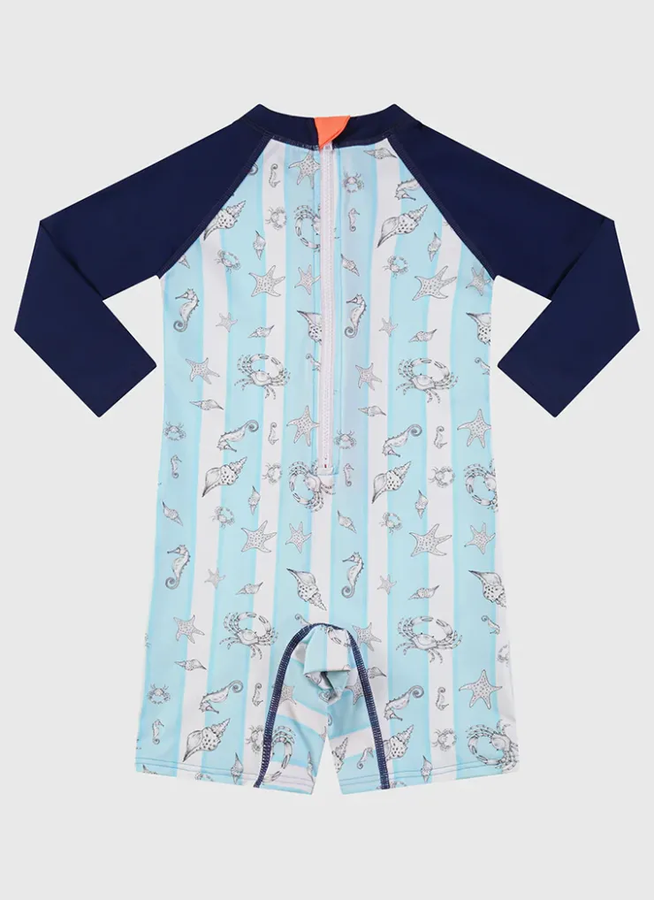 Shop Infants (00-2)|Sunsuits^Aqua Blu Long Sleeve Sunsuit Mariner