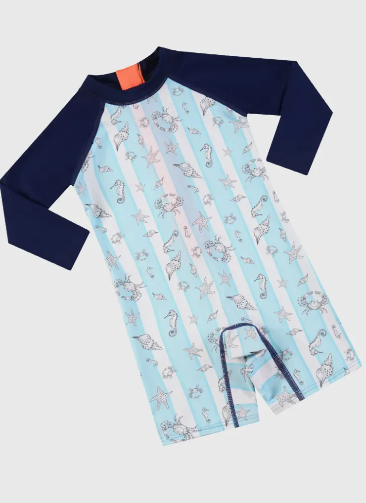 Shop Infants (00-2)|Sunsuits^Aqua Blu Long Sleeve Sunsuit Mariner
