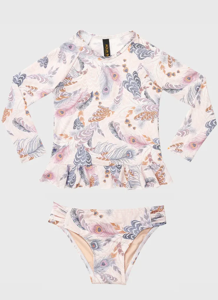Shop Juniors (3-7)|Rashies^Aqua Blu Long Sleeve Rash Vest Set Plumeria