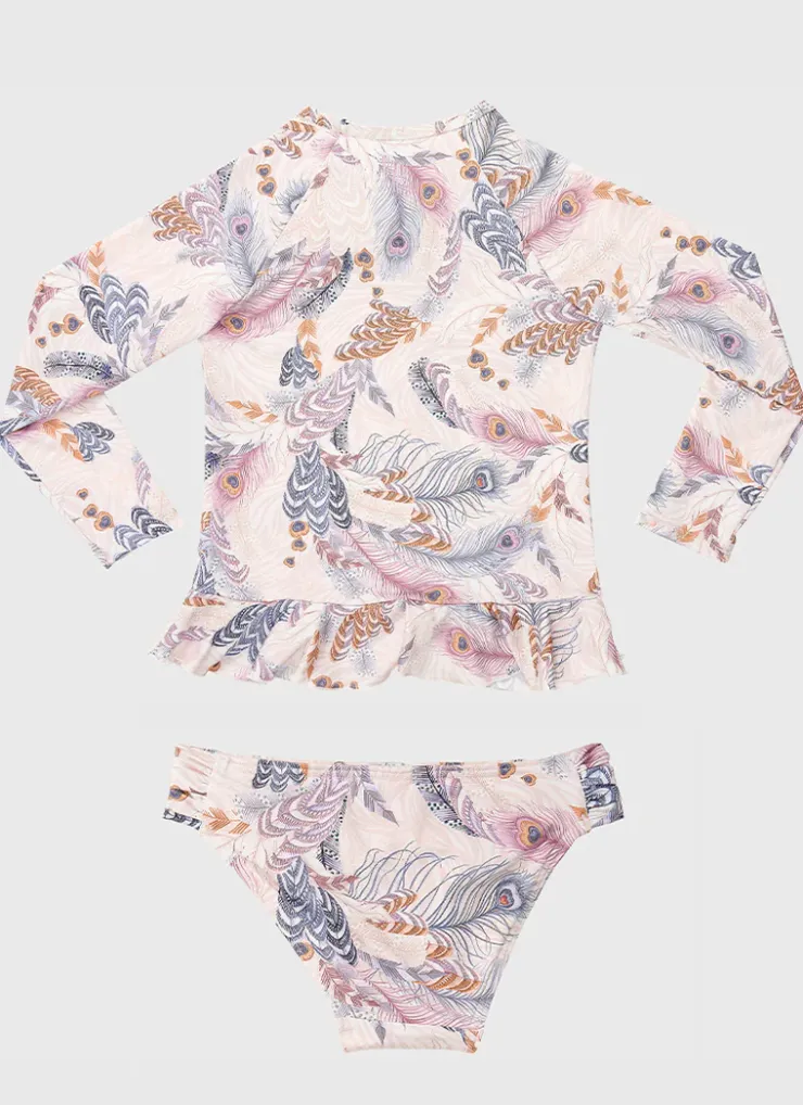 Shop Juniors (3-7)|Rashies^Aqua Blu Long Sleeve Rash Vest Set Plumeria