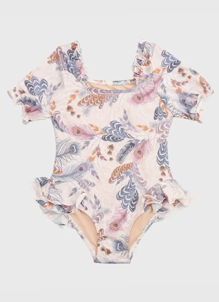 Shop Juniors (3-7)|One Pieces^Aqua Blu Short Sleeve One Piece Plumeria