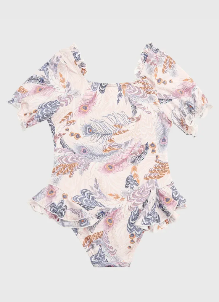 Shop Juniors (3-7)|One Pieces^Aqua Blu Short Sleeve One Piece Plumeria