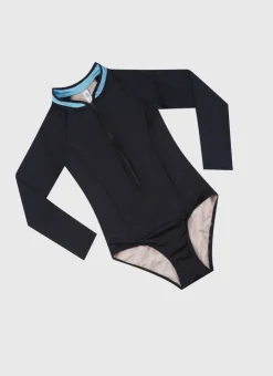 Shop Teens (8-16)|One Pieces^Aqua Blu Stepping Stones Long Sleeve One Piece Black