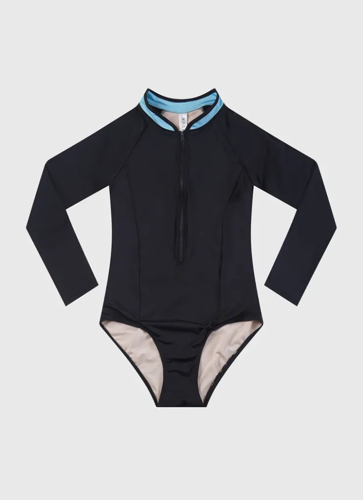 Shop Teens (8-16)|One Pieces^Aqua Blu Stepping Stones Long Sleeve One Piece Black